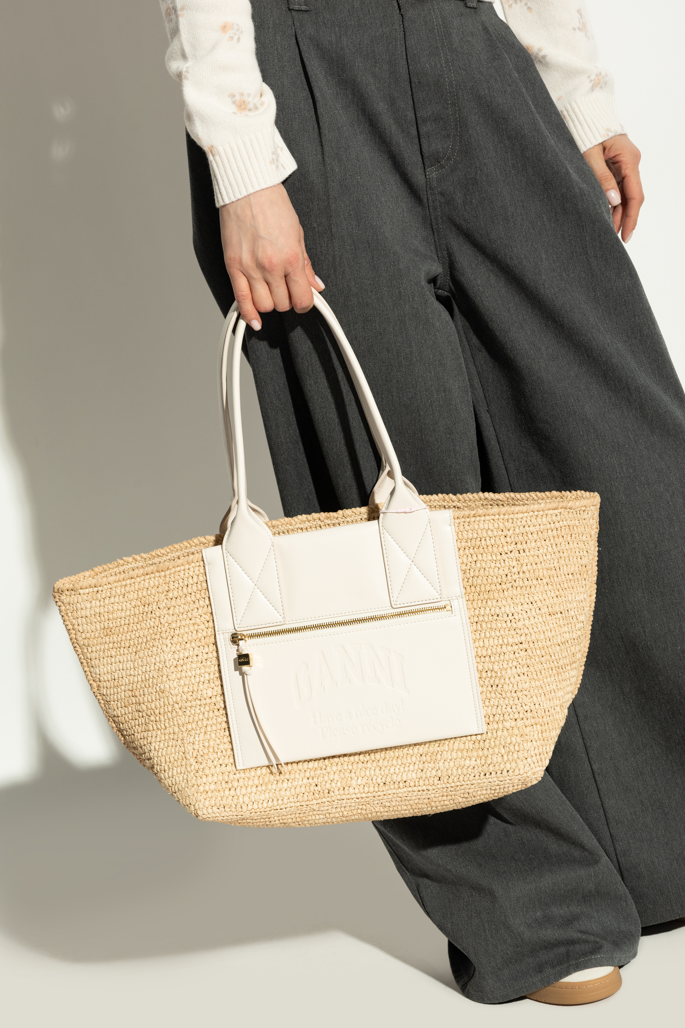 Beige shopper type bag Ganni - Vitkac AS